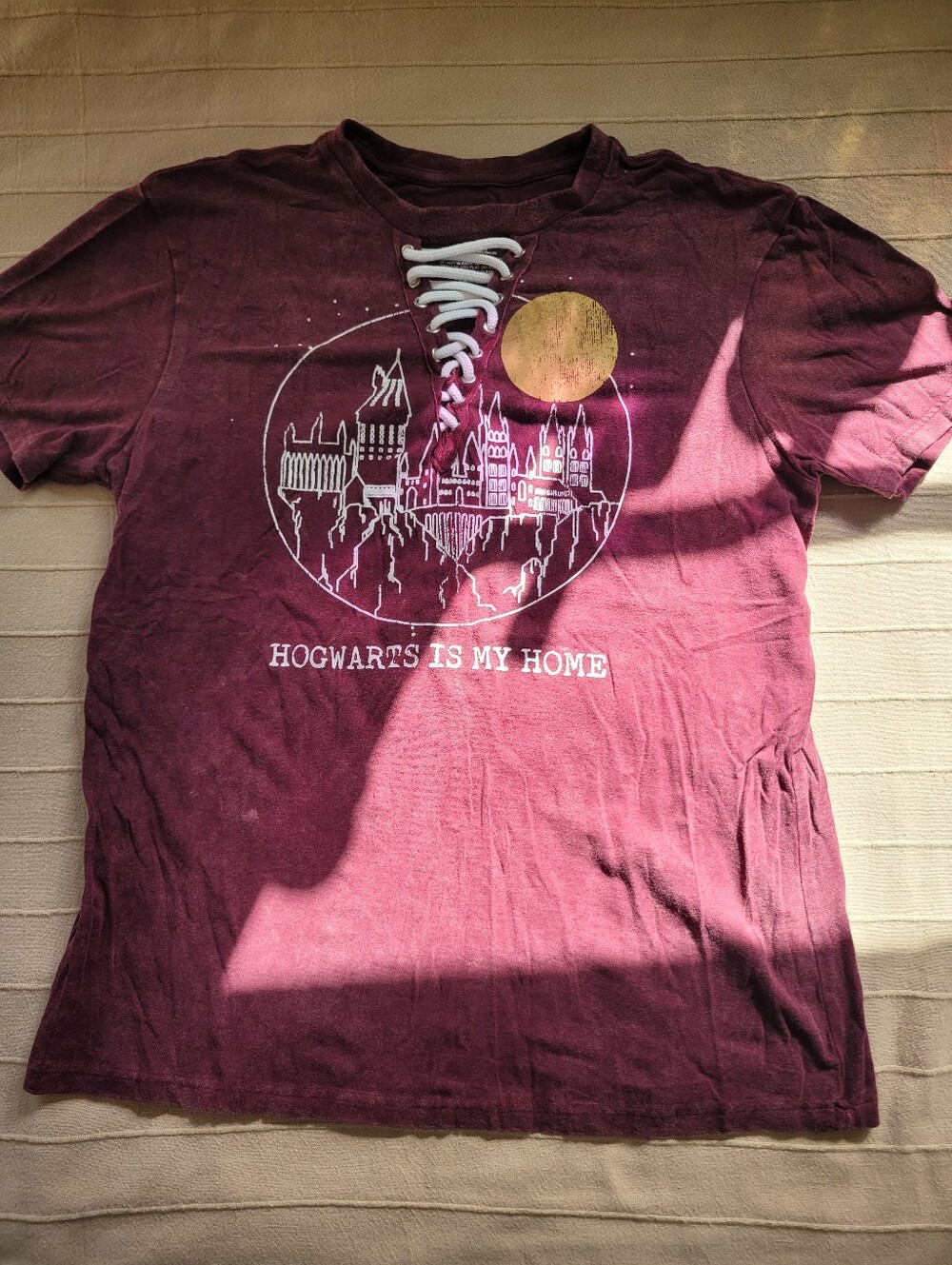 Hogwarts Lace-Up Short Sleeve Tee - Burgundy